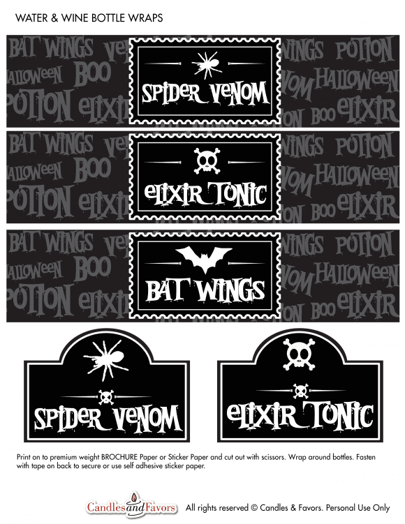 Free Halloween Printable Bottle Labels | CatchMyParty.com