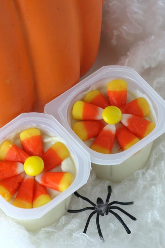  Candy Corn Flower Halloween Pudding Cups | CatchMyParty.com