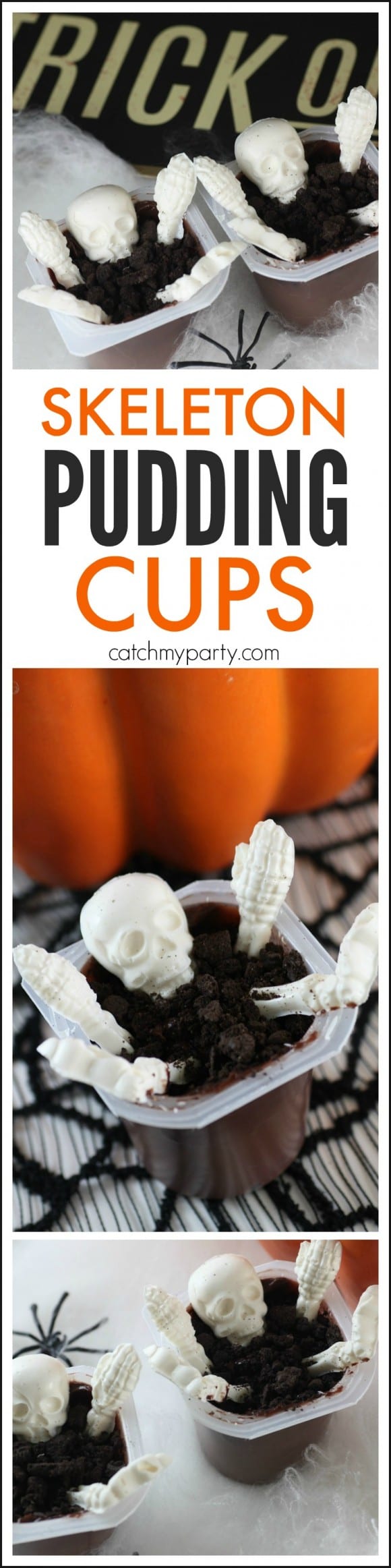 Easy Halloween Skeleton Pudding Cups | CatchMyParty.com