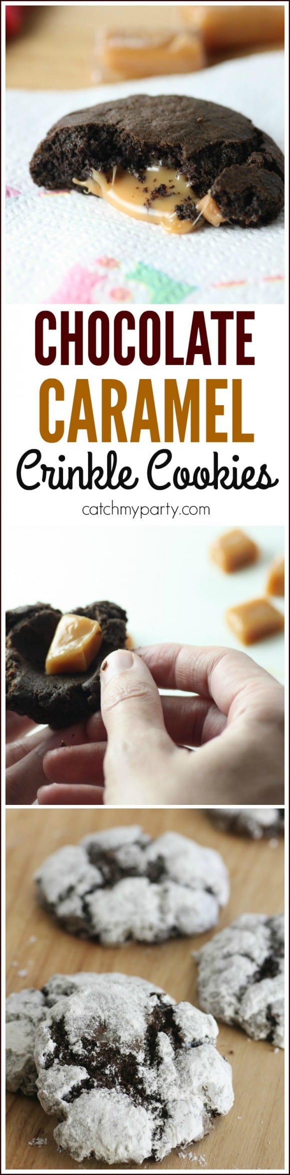 Easy Caramel Chocolate Crinkle Cookie Recipe | CatchMyParty.com