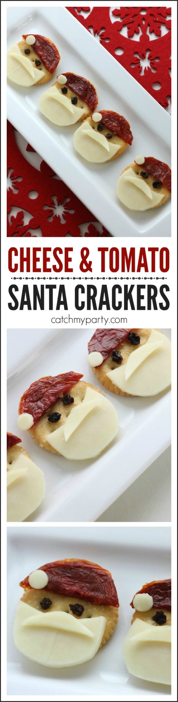 Easy Christmas Santa Crackers with Cheese and Tomato! | CatchMyParty.com
