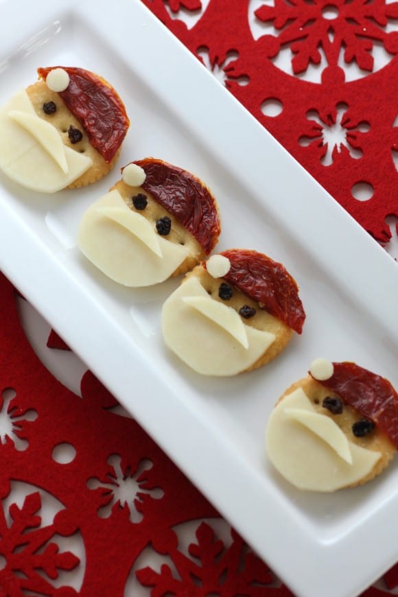 Easy Christmas Holiday Santa Crackers with Cheese and Tomato! | CatchMyParty.com