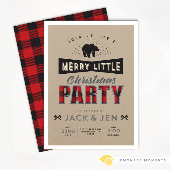 Printable Christmas Invitation - Holiday Buffalo Plaid, Lumberjack Party, Rustic Invite, Woodland Printable | CatchMyParty.com