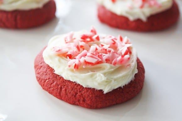 Red Velvet Cookies with Peppermint Buttercream | CatchMyParty.com