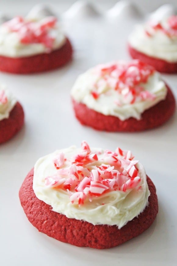 Red Velvet Cookies with Peppermint Buttercream | CatchMyParty.com