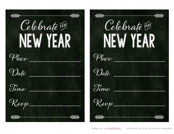 Free Chalkboard New Year's Invitations | CatchMyParty.com