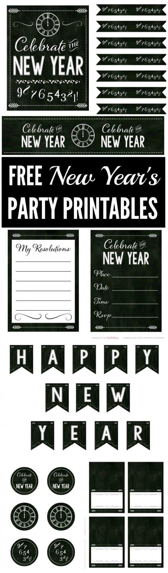 Free Chalkboard New Year's Party Printables | CatchMyParty.com