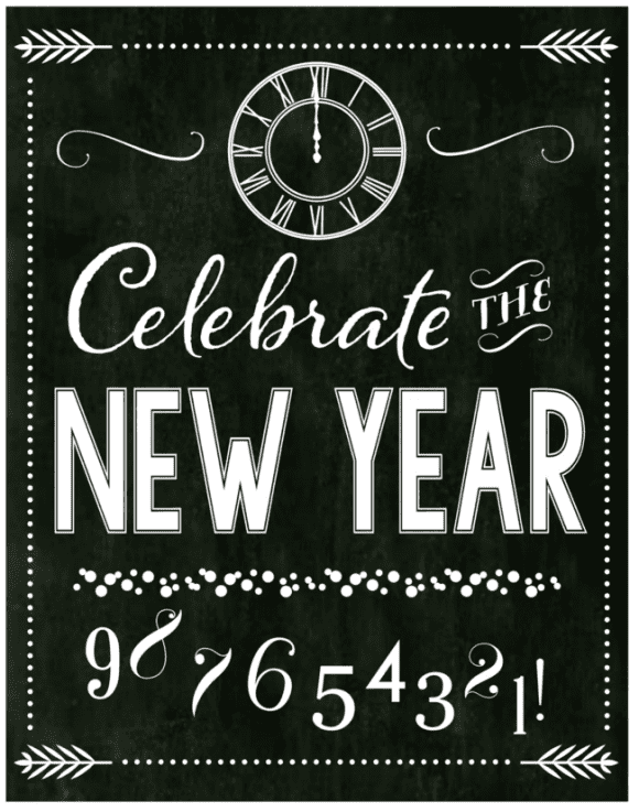 Free Chalkboard New Year's Party Printables - full set! | CatchMyParty.com