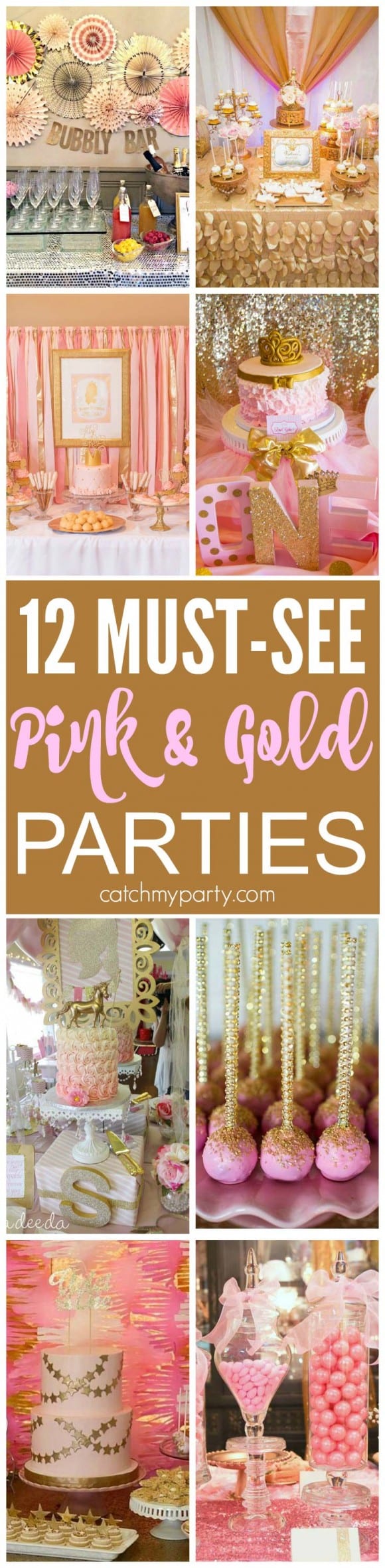 12 Must-See Pink and Gold Birthday Parties! There are ideas for bridal showers, baby showers, 1st birthdays and more! | CatchMyParty.com