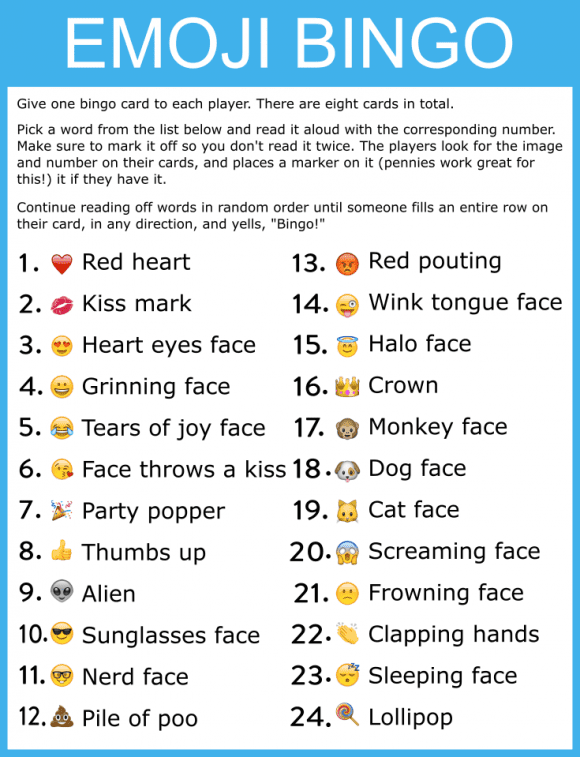 Free Printable Emoji Bingo Game