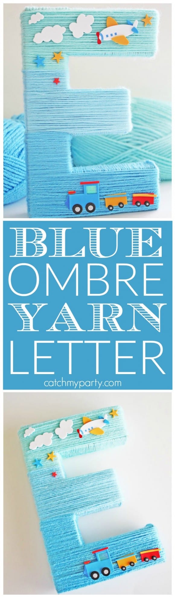 Blue Yarn Wrapped Ombre Monogram Letter | CatchMyParty.com