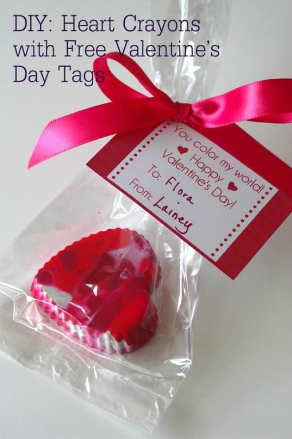 Heart Crayon DIY with free Valentine's Day Printable | CatchMyParty.com