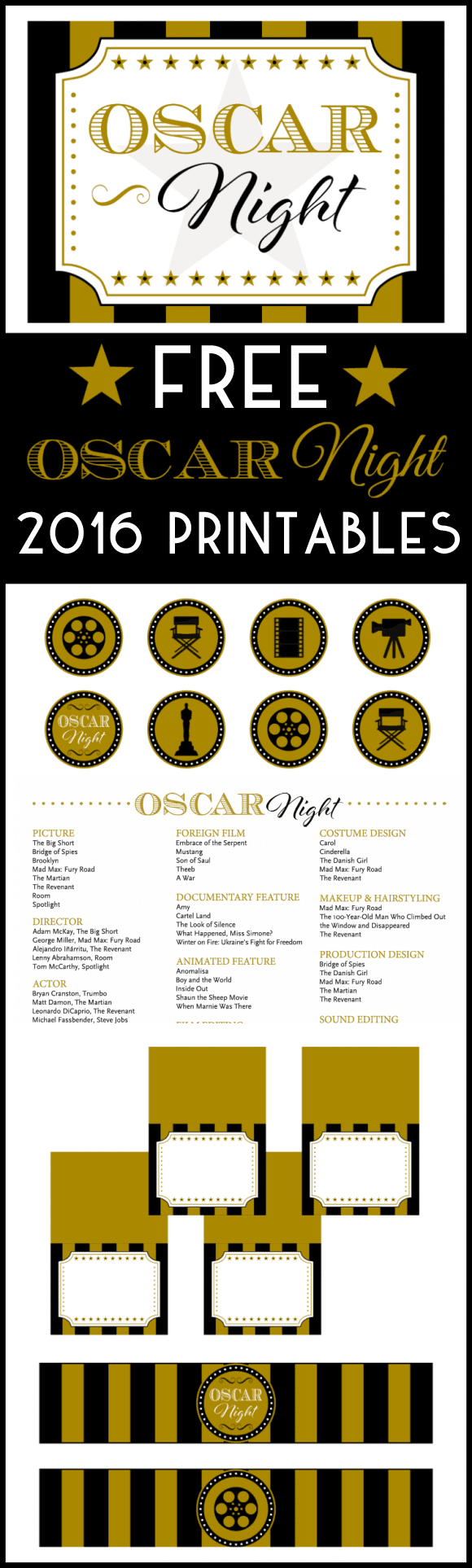 2016 Free Oscar Party Printables for your Academy Awards watching party! | CatchMyParty.com