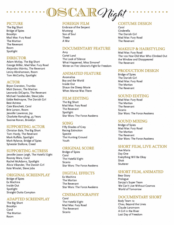 Oscar ballot | CatchMyParty.com