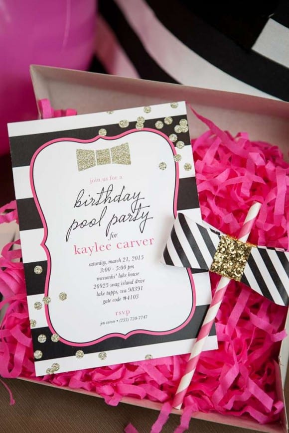 Kate Spade party ideas - black and pink invitation! | Catchmyparty.com
