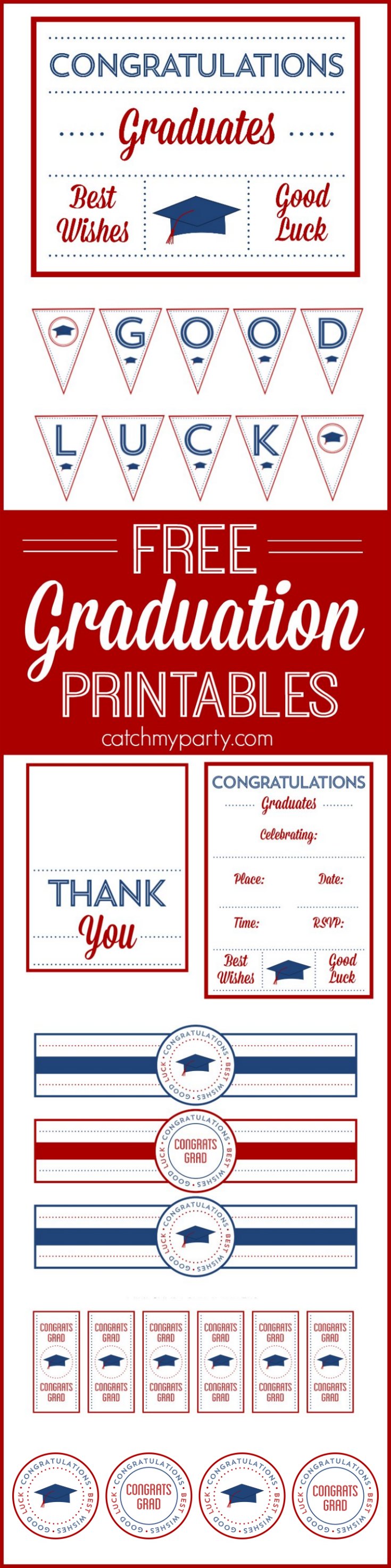 Free Red Blue Preppy Graduation Party Printables Catch My Party