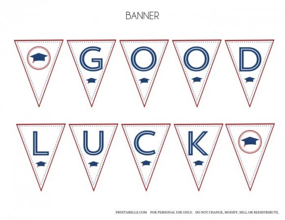 Free Red & Blue Preppy Graduation Good Luck Party Banner | CatchMyParty.com