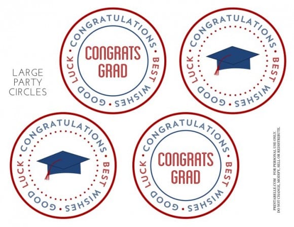 Free Red & Blue Preppy Graduation Party Printable Circles | CatchMyParty.com