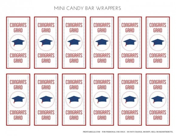 Free Red & Blue Preppy Graduation Party Mini Candy Bar Wrappers | CatchMyParty.com