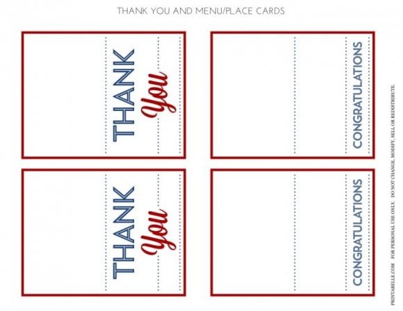Free Red & Blue Preppy Graduation Party Menu and Thank You Cards | CatchMyParty.com