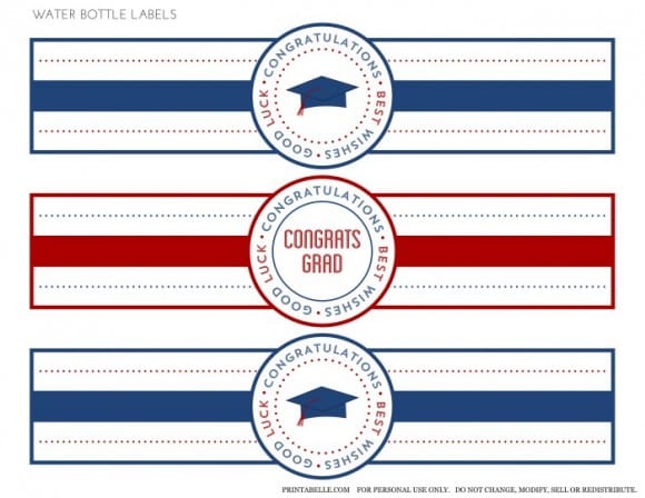 Free Red & Blue Preppy Graduation Party Printable Water Labels | Catchmyparty.com