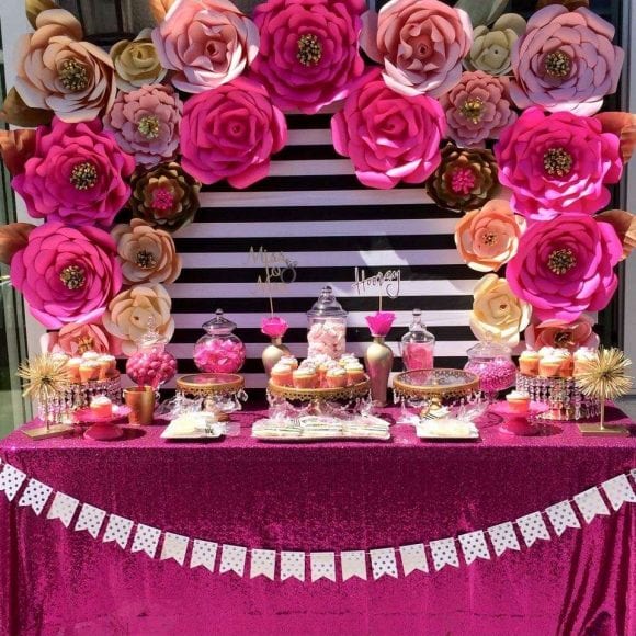 Bridal Shower paper flower backdrop | Catchmyparty.com