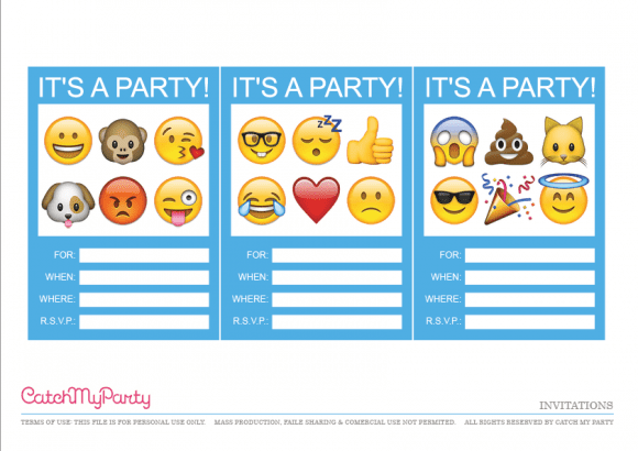 Free Emoji Party Printable Invitations | CatchMyParty.com