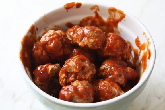 Meatballs tossed in barbecue sauce | CatchMyParty.com