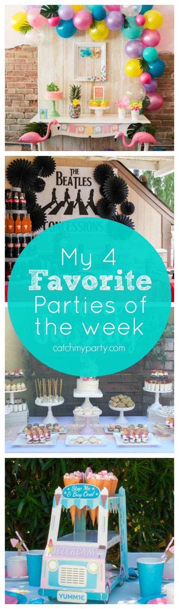 My favorite parties are a flamingo and pineapple party, a Beatles Bash first birthday party, a Boho baby shower and an Ice cream Party party | Catchmyparty.com