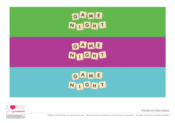 Free Game Night Water Bottle Labels