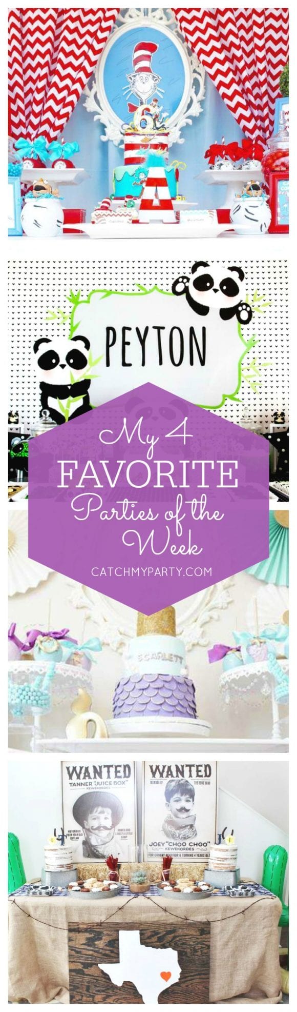 My favorite parties this week include a Dr. Seuss Birthday Party, a panda birthday party, a mermaid 1st birthday party and a western rodeo party for twins! | Catchmyparty.com