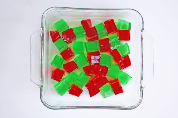 Red and Green Jello Cut into Cubes | CatchMyParty.com