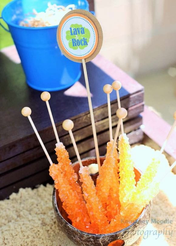 Rock candy lollipops for a Moana party | CatchMyParty.com