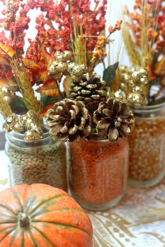 Autumn Mason Jar Floral Centerpiece | CatchMyParty.com