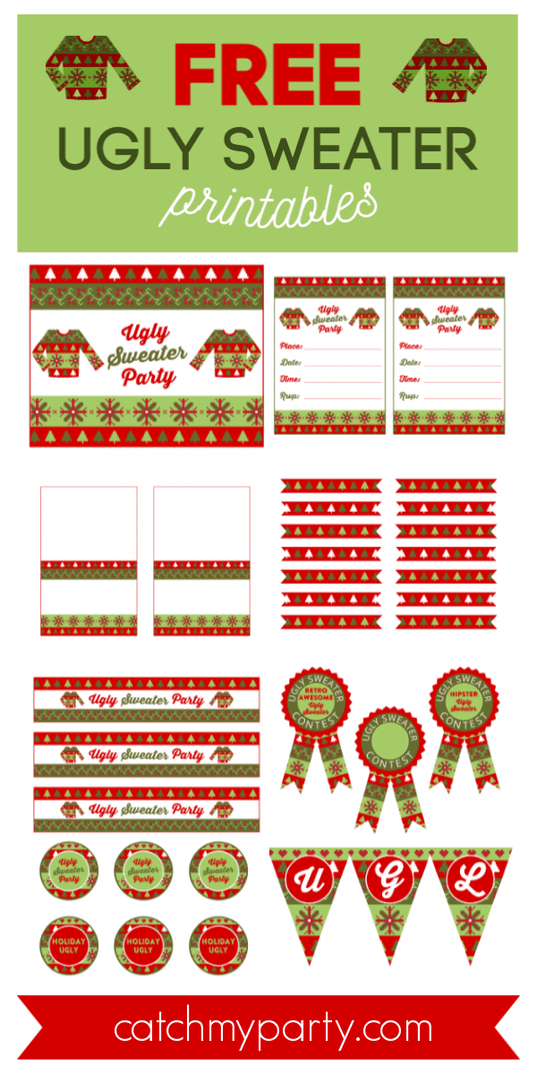 Collage of FREE Ulgy Sweater printables