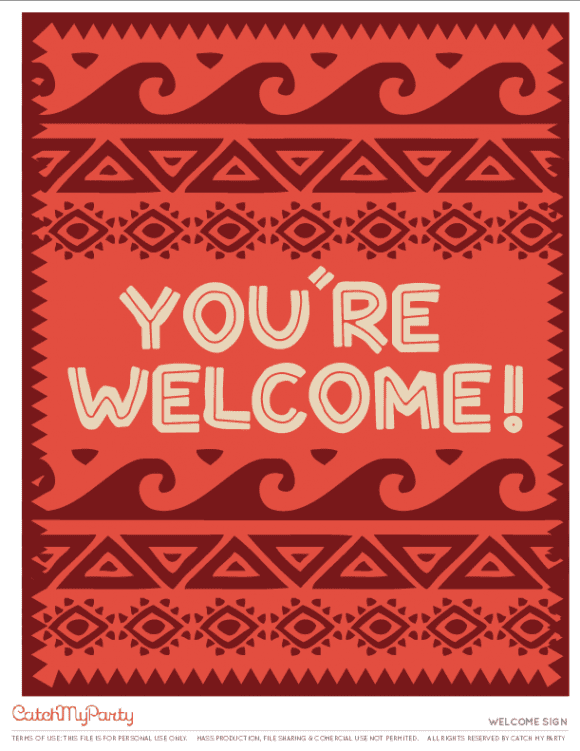 Free Moana Printables - Welcome sign | CatchMyParty.com