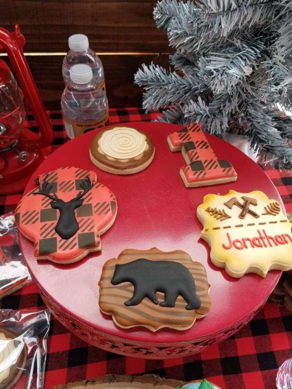 1st Birthday Lumberjack Cookies | CatchMyParty.com