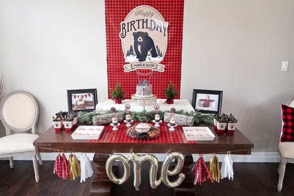 1st Birthday Lumberjack Dessert Table | CatchMyParty.com