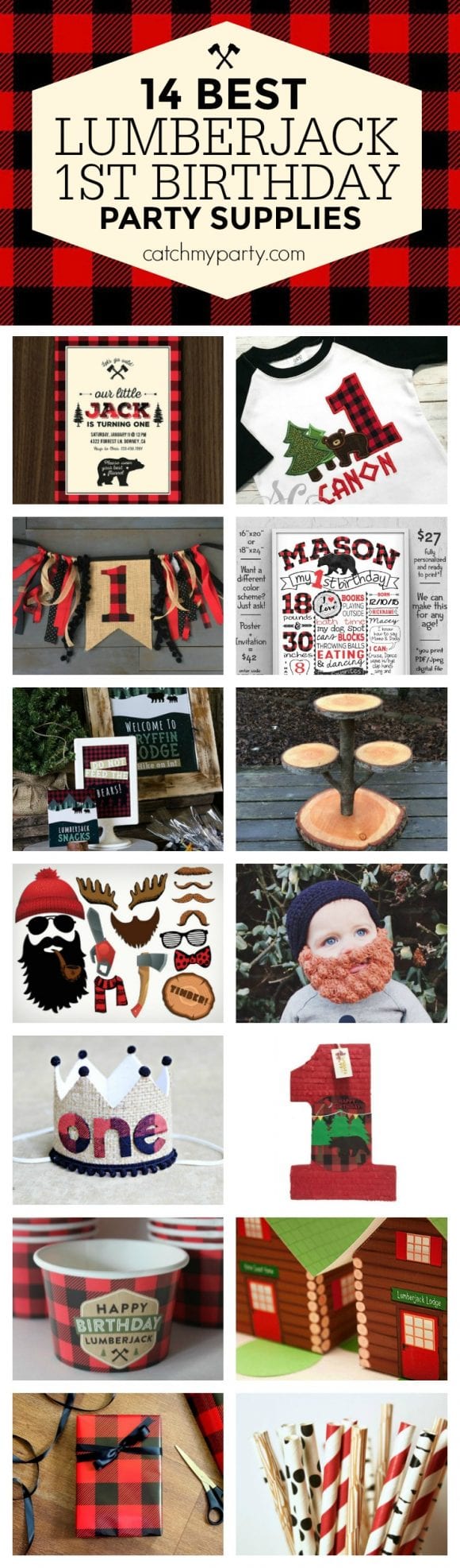 Best Lumberjack 1st Birthday Party Supplies | CatchMyparty.com
