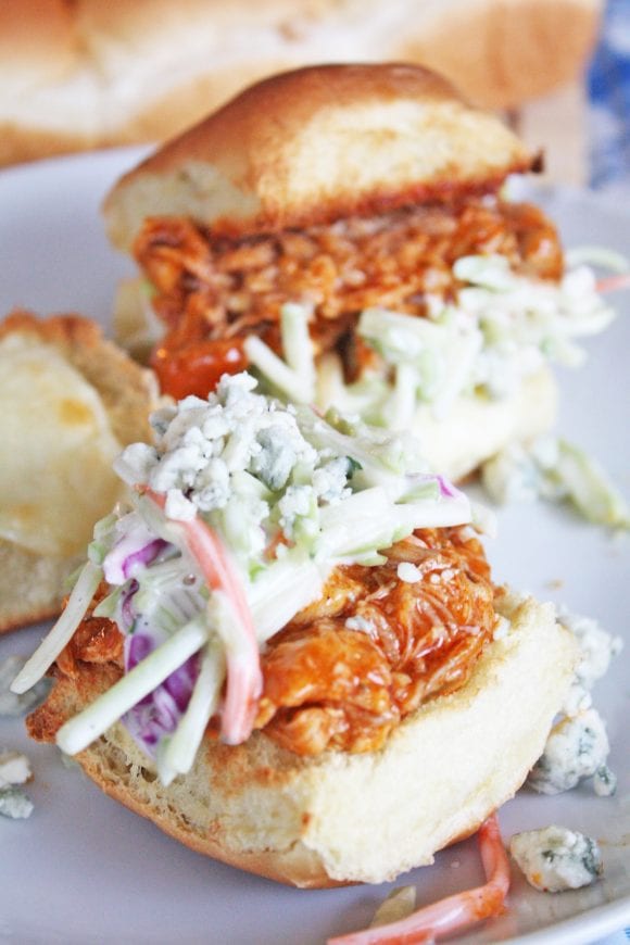 Crockpot Buffalo Chicken and Blue Cheese Sliders | CatchMyParty.com