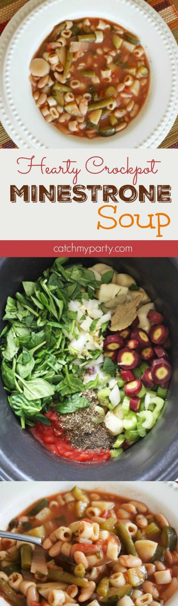 Hearty Crockpot Minestrone Soup | CatchMyParty.com
