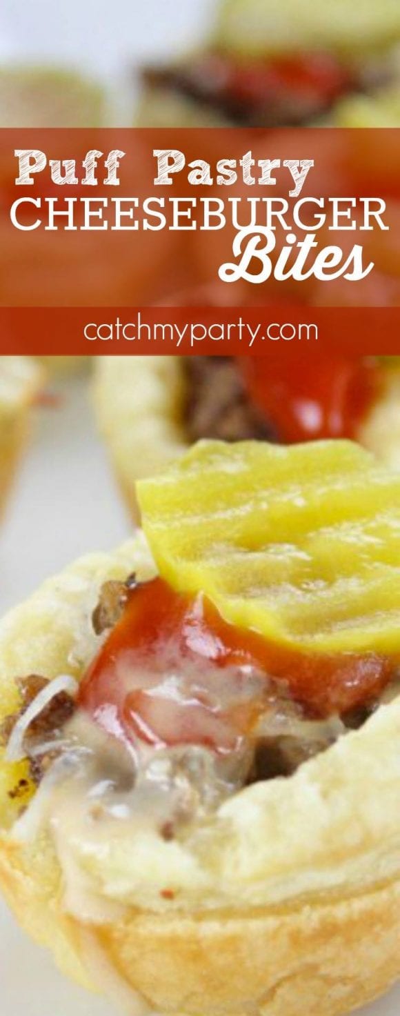 Puff Pastry Cheeseburger Bites | CatchMyParty.com