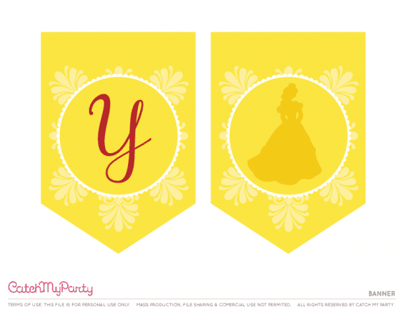 Free Beauty and the Beast Printables - Happy Birthday Banner | CatchMyParty.com