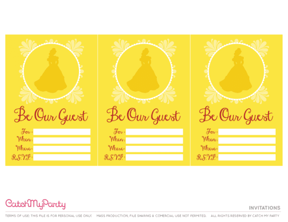 Free Beauty and the Beast Printables - Invitations | CatchMyParty.com