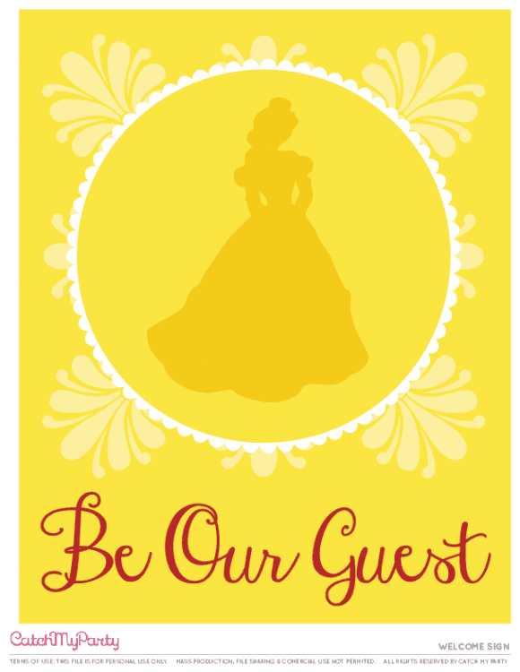 Free Beauty and the Beast Printables - Welcome sign | CatchMyParty.com