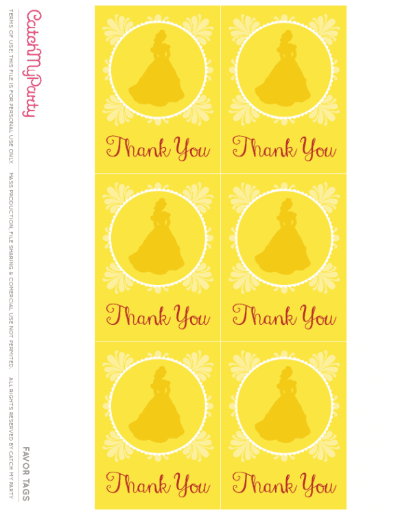 Free Beauty and the Beast Printables - Favor Tags | CatchMyParty.com