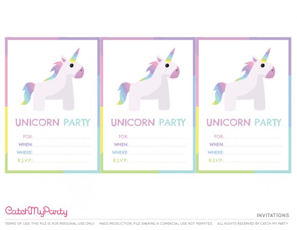 Free Unicorn birthday party Printables for young girls - Invitations | CatchMyParty.com