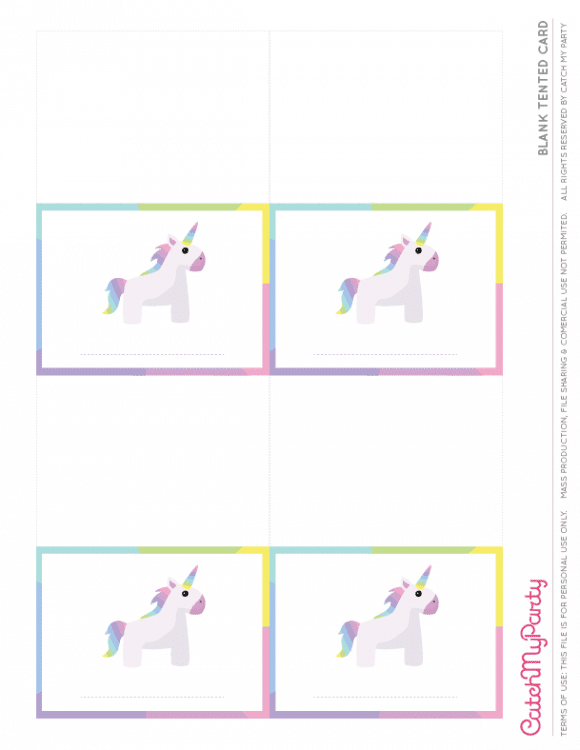 Free Unicorn birthday party Printables for young girls - Blank Tented Cards | CatchMyParty.com