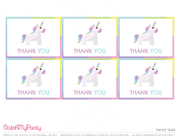 Free Unicorn birthday party Printables for young girls - Favor Tags | CatchMyParty.com