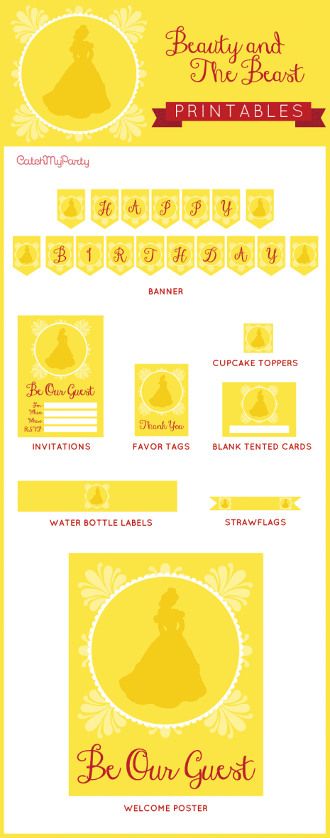 Free Beauty and the Beast Printables For Birthday Parties - The Catch ...